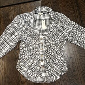 Anthropologie Black and White Plaid Button Down Shirt